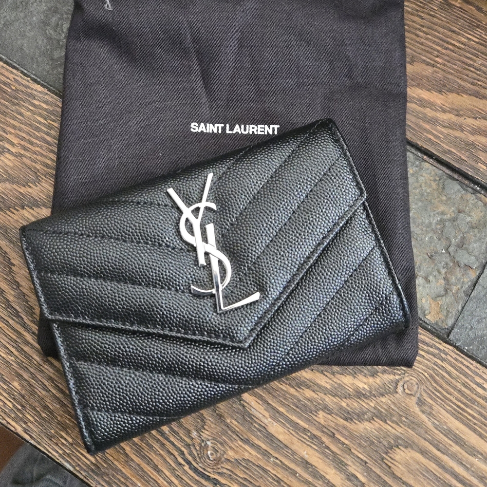 Saint Laurent Black Wallet with Silver Logo - Picture 1 of 7